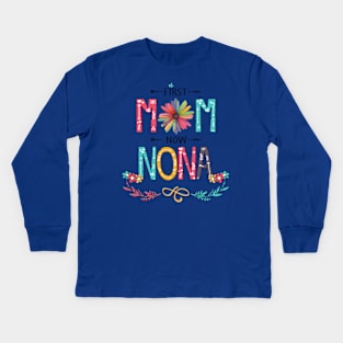 First Mom Now Nona Wildflowers Happy Mothers Day Kids Long Sleeve T-Shirt